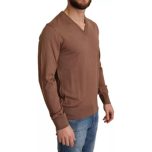 Dolce & Gabbana Brown Silk Cashmere Pullover Sweater Dolce & Gabbana Dim Gray