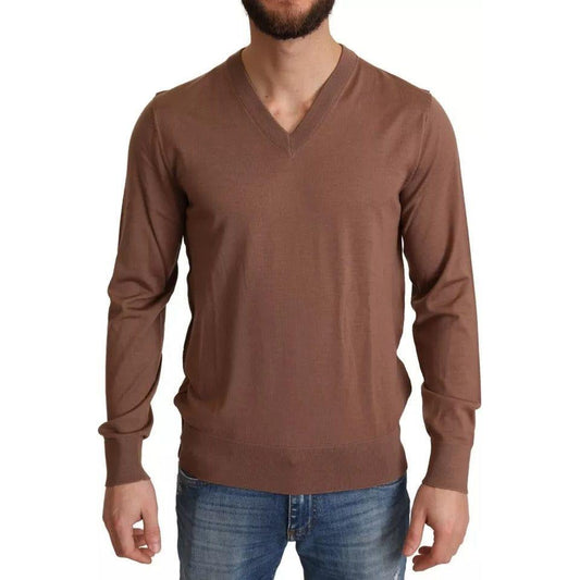 Dolce & Gabbana Brown Silk Cashmere Pullover Sweater Dolce & Gabbana Dark Olive Green