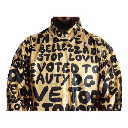 Dolce & Gabbana Gold Logo Print Turtleneck Pullover Sweater Dolce & Gabbana Tan