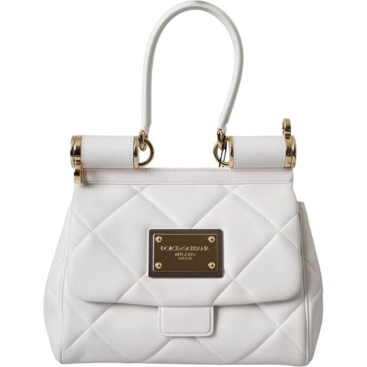 Dolce & Gabbana White Calf Leather 90's SICILY Shoulder Satchel Bag Dolce & Gabbana Light Gray