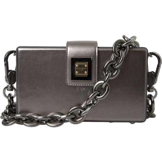 Dolce & Gabbana Metallic Gray Calfskin Leather DG BOX Shoulder Bag Dolce & Gabbana Dark Slate Gray
