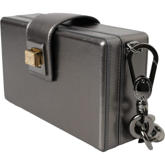 Dolce & Gabbana Metallic Gray Calfskin Leather DG BOX Shoulder Bag Dolce & Gabbana Dim Gray