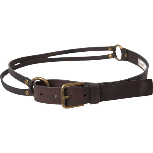 Dolce & Gabbana Dark Brown Leather Gold Metal Buckle Women Belt Dolce & Gabbana Dark Slate Gray