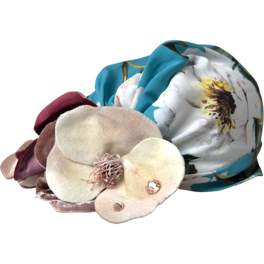 Dolce & Gabbana Blue Floral Motif Turban Head Hat Women Dolce & Gabbana Gray