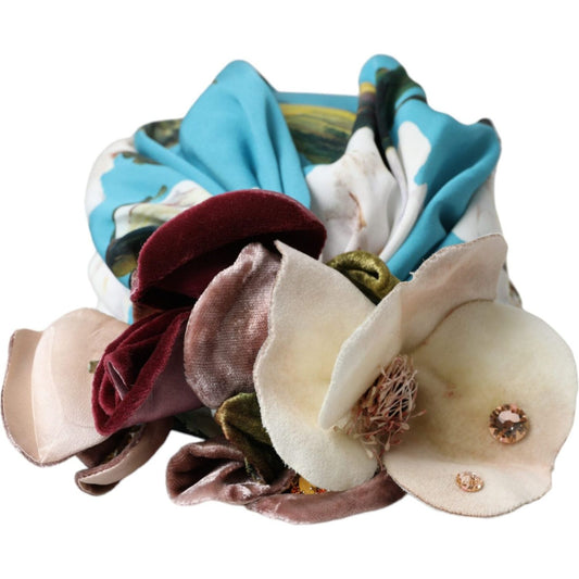 Dolce & Gabbana Blue Floral Motif Turban Head Hat Women Dolce & Gabbana Dark Gray