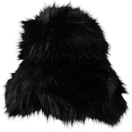 Dolce & Gabbana Black Faux Fur Womens Bucket Hat Dolce & Gabbana Black
