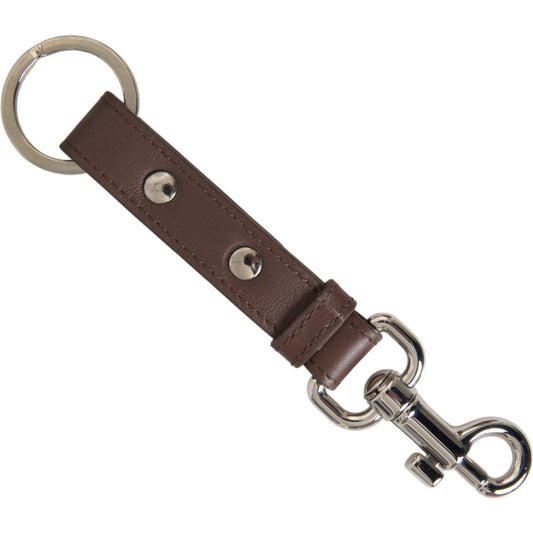 Dolce & Gabbana Brown Plain Leather Silver Brass Keyring Holder Keychain Dolce & Gabbana Dark Slate Gray