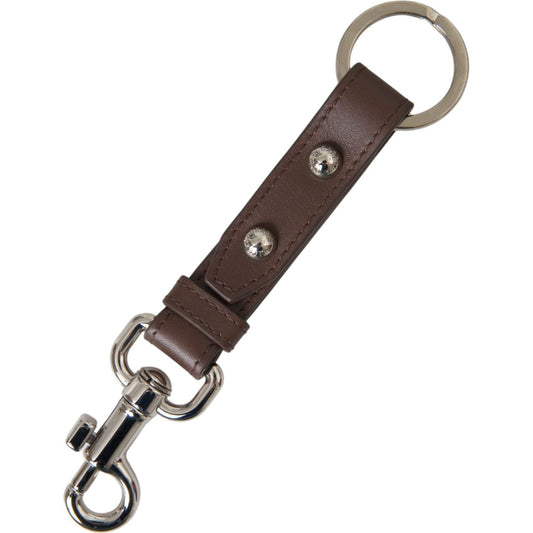Dolce & Gabbana Brown Plain Leather Silver Brass Keyring Holder Keychain Dolce & Gabbana Dark Slate Gray