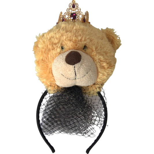Dolce & Gabbana Brown Teddy Bear Gold Crystal Crown Hair Band Diadem Dolce & Gabbana Rosy Brown