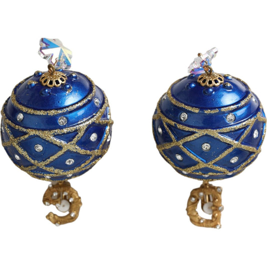 Dolce & Gabbana Gold Brass Blue Dangle Christmas Ball Crystal Clip On Earrings Earrings Dolce & Gabbana Dark Slate Gray