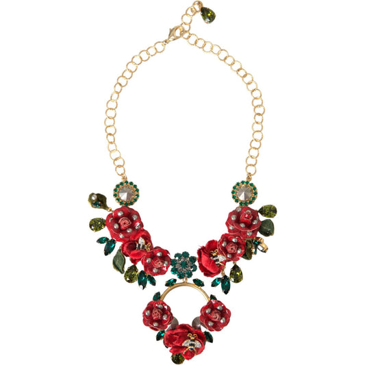 Dolce & Gabbana Gold Brass Link Chain RosePetal Crystal Pendant Necklace Dolce & Gabbana Light Gray