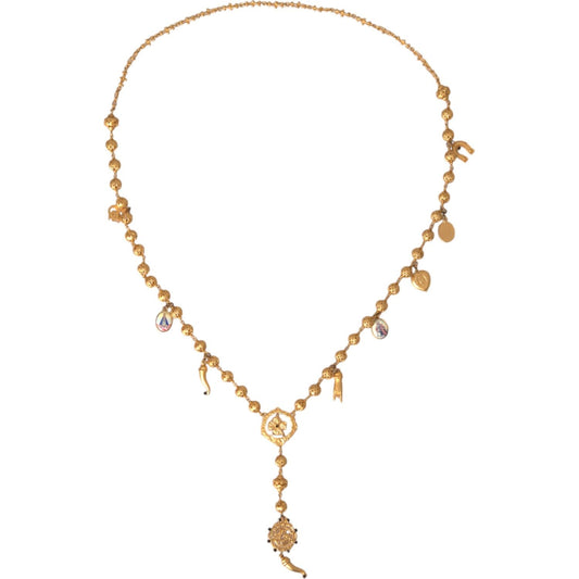 Dolce & Gabbana Gold Tone Chain Brass Beaded Statement Sicily Necklace Necklace Dolce & Gabbana Dark Khaki