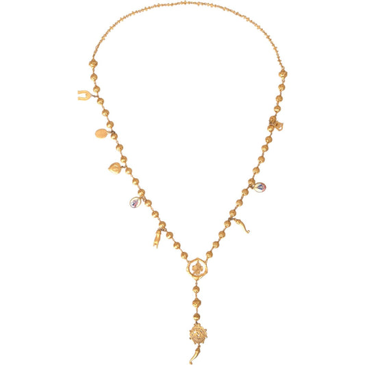 Dolce & Gabbana Gold Tone Chain Brass Beaded Statement Sicily Necklace Necklace Dolce & Gabbana Antique White