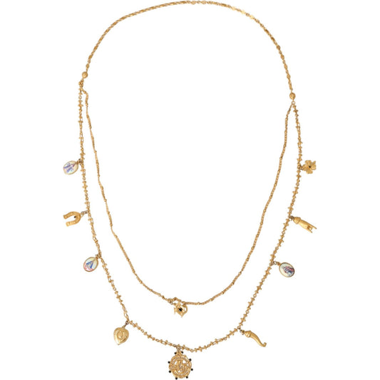 Dolce & Gabbana Gold Tone Chain Brass Charm Statement Sicily Necklace Necklace