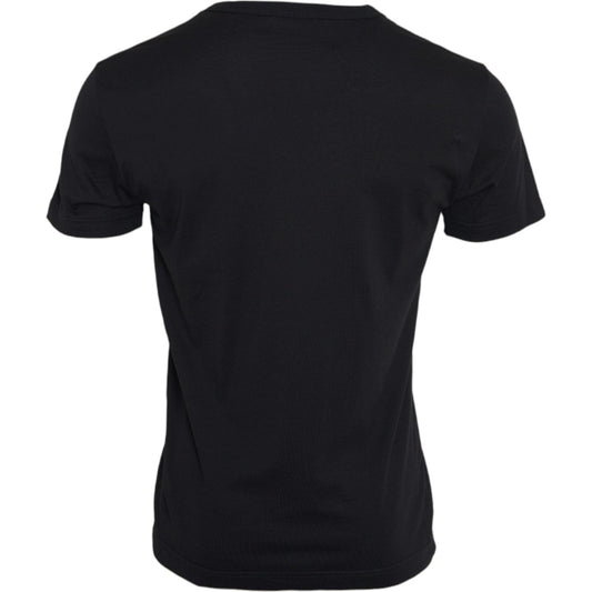Dolce & Gabbana Black Cotton Silver Chain Short Sleeve T-shirt Dolce & Gabbana Black