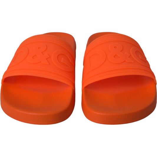 Dolce & Gabbana Orange Rubber Slides Sandals Beachwear Shoes Dolce & Gabbana Chocolate