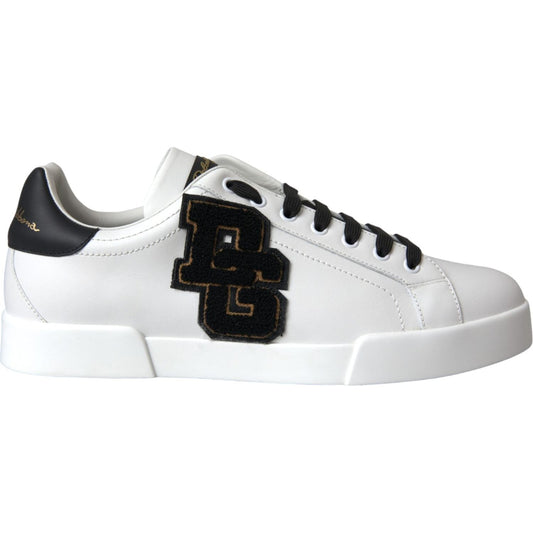 Dolce & Gabbana White Leather DG Logo Casual Low Top Sneakers Shoes Dolce & Gabbana Black