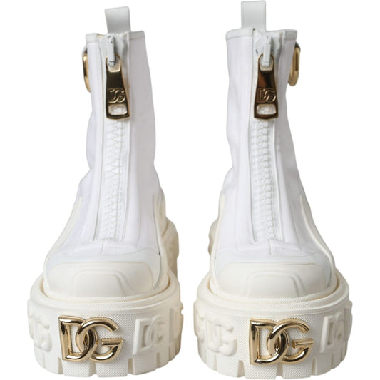 Dolce & Gabbana White Leather Rubber Logo Ankle Boots Shoes Dolce & Gabbana Light Gray