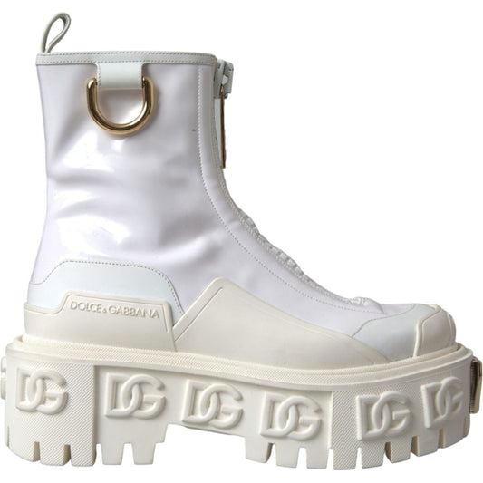 Dolce & Gabbana White Leather Rubber Logo Ankle Boots Shoes Dolce & Gabbana Light Gray