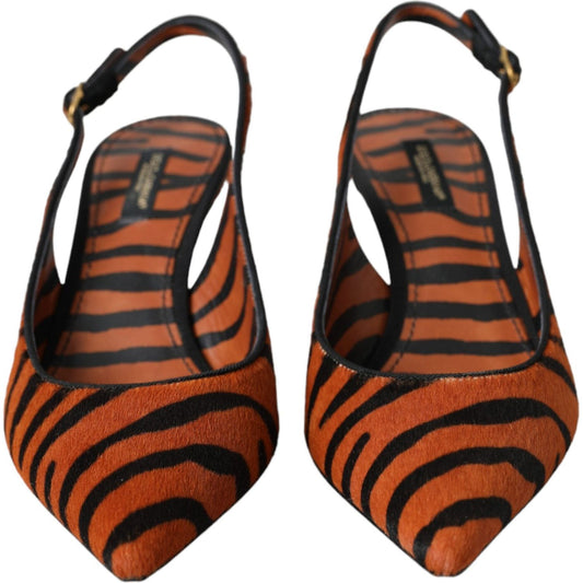 Dolce & Gabbana Black Orange Zebra Leather Slingbacks Shoes Dolce & Gabbana Dark Slate Gray