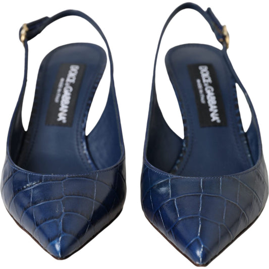Dolce & Gabbana Dark Blue Croc Leather Slingbacks Shoes Dolce & Gabbana Dark Slate Gray