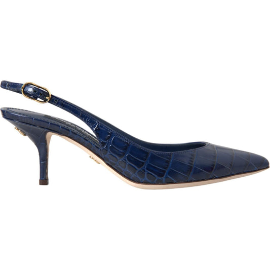 Dolce & Gabbana Dark Blue Croc Leather Slingbacks Shoes Dolce & Gabbana Dark Slate Gray