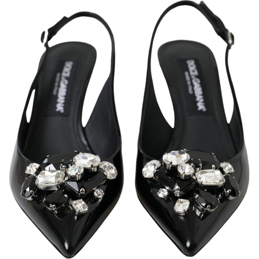 Dolce & Gabbana Black Patent Leather Crystal Slingback Shoes Dolce & Gabbana Dark Slate Gray