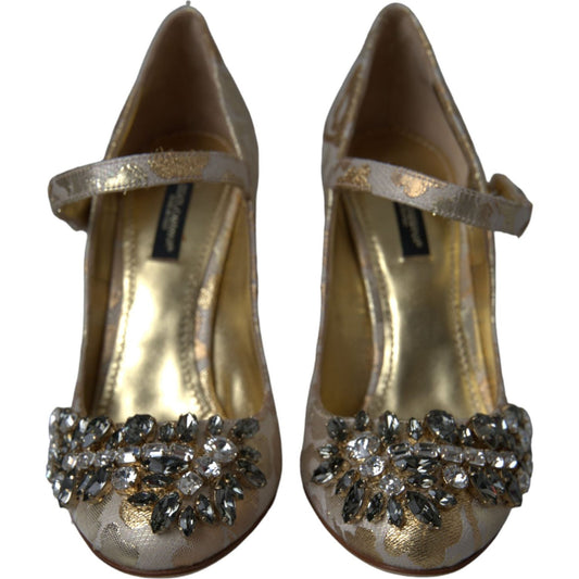 Dolce & Gabbana Gold Jacquard Crystal Mary Janes Pumps Shoes Dolce & Gabbana Dark Olive Green