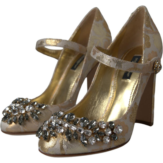 Dolce & Gabbana Dolce & Gabbana Gold Jacquard Crystal Mary Janes Pumps Shoes LA10958-35.5 1728,67345645728,Dolce & Gabbana,EU35.5/US5,EU35/US4.5,EU36/US5.5,Gold,Material: 35+15%LU+50%PC,New with tags,Pumps - Women - Shoes,Shoes,Women - Shoes