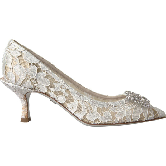 Dolce & Gabbana White Floral Lace DG Crystal Pumps Shoes Dolce & Gabbana Gray
