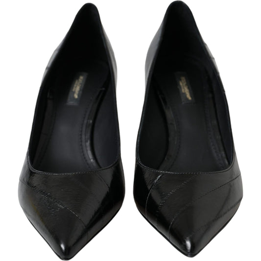 Dolce & Gabbana Black Eel Leather Kitten Heels Pumps Shoes Dolce & Gabbana Black