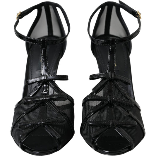 Dolce & Gabbana Black Mesh T-strap Heels Sandals Shoes Dolce & Gabbana Black