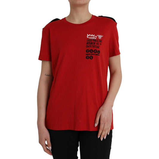 Dolce & Gabbana Red Cotton Graphic Print Crew Neck T-shirt Dolce & Gabbana Brown