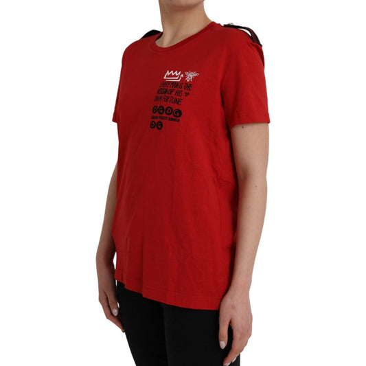 Dolce & Gabbana Red Cotton Graphic Print Crew Neck T-shirt Dolce & Gabbana Brown