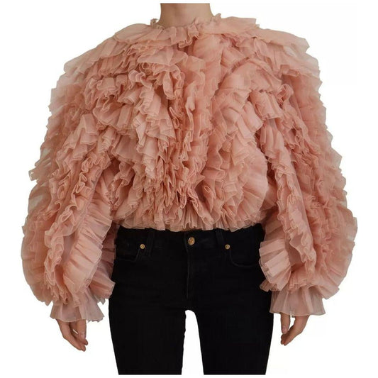 Dolce & Gabbana Pink Ruffles Long Sleeves Pullover Sweater Dolce & Gabbana Rosy Brown