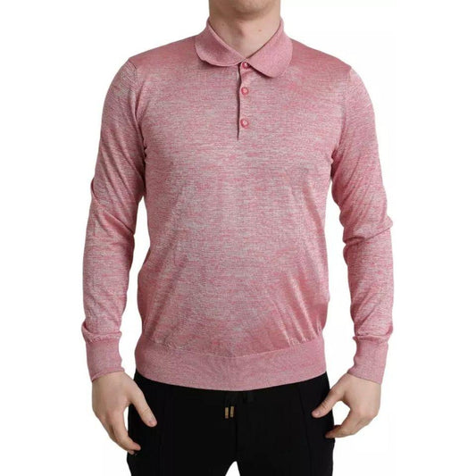 Dolce & Gabbana Pink Polyester Collared Men Pullover Sweater Dolce & Gabbana Rosy Brown