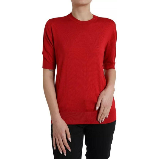 Dolce & Gabbana Red Silk Crewneck Short Sleeve Sweater Dolce & Gabbana Brown