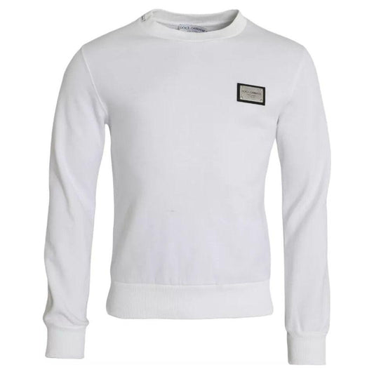 Dolce & Gabbana White Cotton Logo Pullover Sweatshirt Sweater Dolce & Gabbana Light Gray
