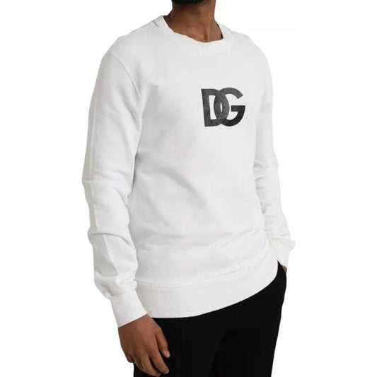 Dolce & Gabbana White Logo Cotton Crew Neck Pullover Sweater Dolce & Gabbana Light Gray