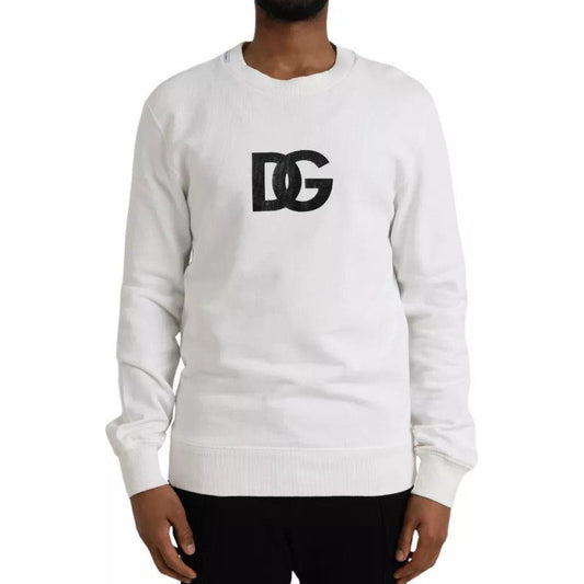 Dolce & Gabbana White Logo Cotton Crew Neck Pullover Sweater Dolce & Gabbana Light Gray