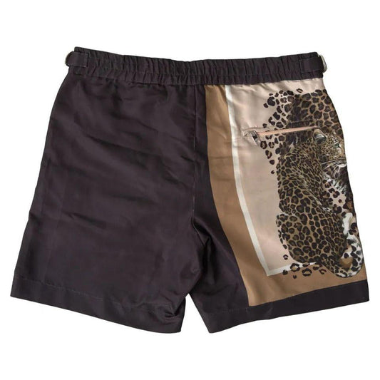 Dolce & Gabbana Dark Brown Leopard Beachwear Swimwear Shorts Dolce & Gabbana Dark Slate Gray