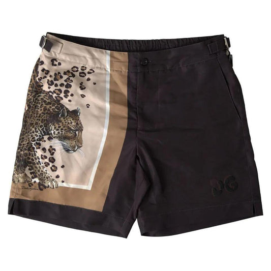 Dolce & Gabbana Dark Brown Leopard Beachwear Swimwear Shorts Dolce & Gabbana Dark Gray
