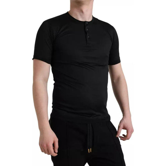 Dolce & Gabbana Black Buttoned Roundneck Short Sleeve T-shirt Dolce & Gabbana Rosy Brown