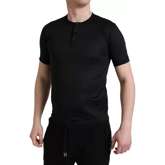 Dolce & Gabbana Black Buttoned Roundneck Short Sleeve T-shirt Dolce & Gabbana Tan