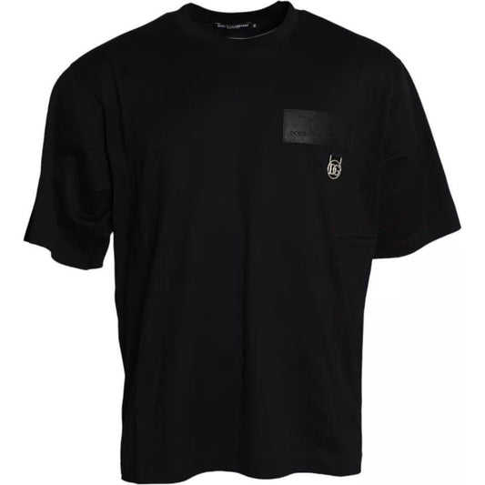 Dolce & Gabbana Black Logo Patch Cotton Crew Neck T-shirt Dolce & Gabbana Black