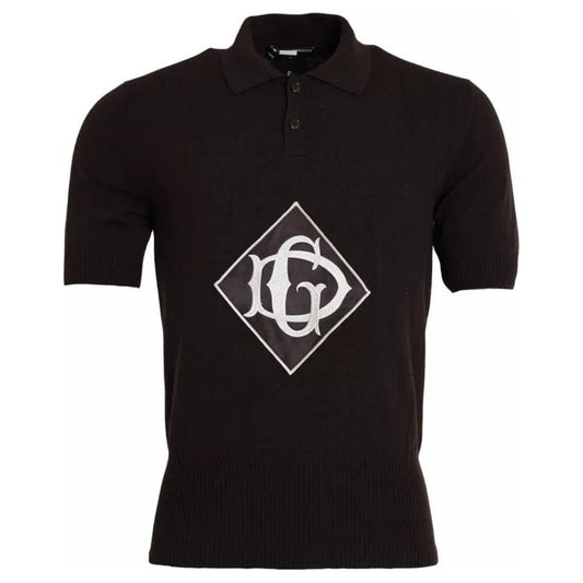 Dolce & Gabbana Brown Logo Collared Short Sleeve Men T-shirt Dolce & Gabbana Black