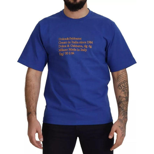 Dolce & Gabbana Blue Logo Print Crewneck Cotton T-shirt Dolce & Gabbana Dark Slate Blue