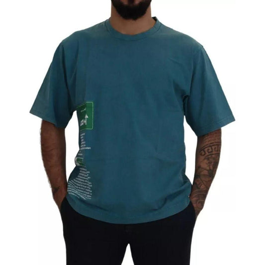 Dolce & Gabbana Blue Logo Print Crewneck Tee Cotton T-shirt Dolce & Gabbana Dark Slate Gray
