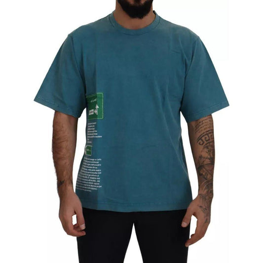 Dolce & Gabbana Blue Logo Print Crewneck Tee Cotton T-shirt Dolce & Gabbana Dark Slate Gray