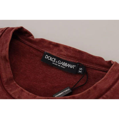 Dolce & Gabbana Maroon Printed Crewneck Tee Cotton T-shirt
